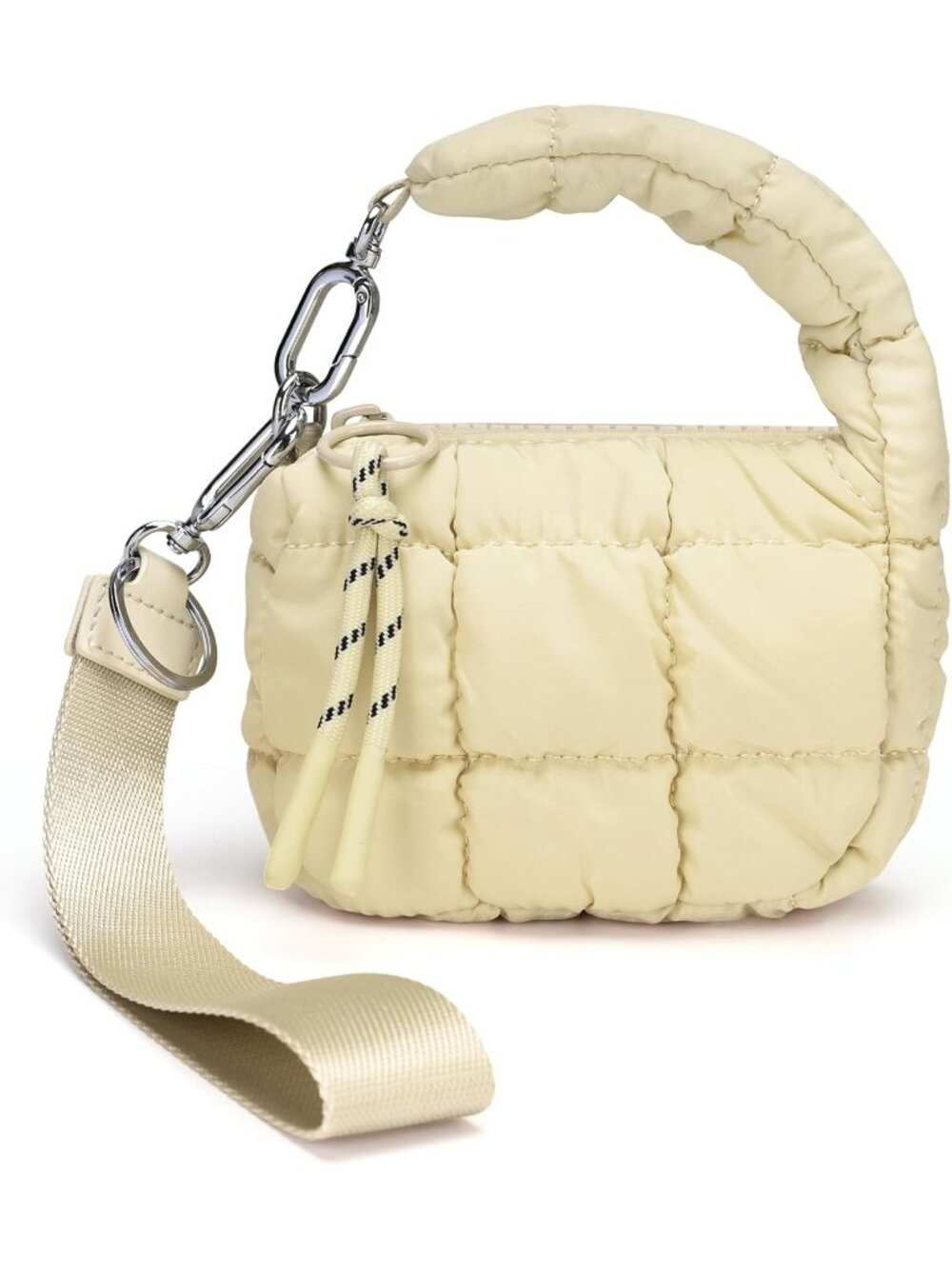 Women's Beige Zipper Mini Quilted Tote Wristlet Wristlet Cute Crossbody Bag